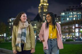 students walking in city